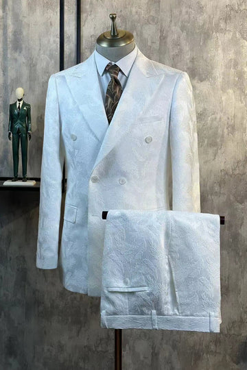 Pico Branco Lapela Jacquard 2 Peças Ternos Masculinos